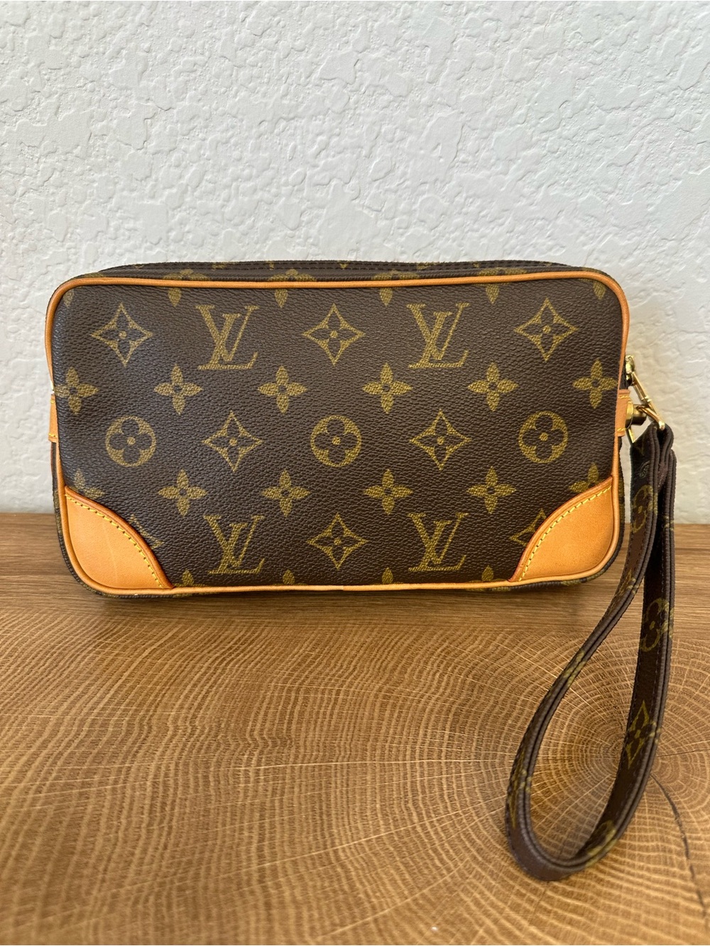 Louis Vuitton Marly Dragonne PM Brown Monogram Canvas Wristlet with Strap